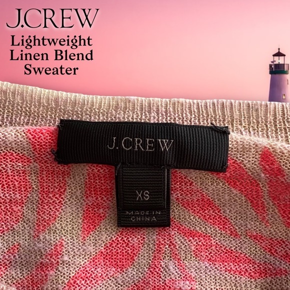 J.Crew Lightweight Linen Blend Sweater With Coral Pink Floral Print & Sand Color - Picture 5 of 9